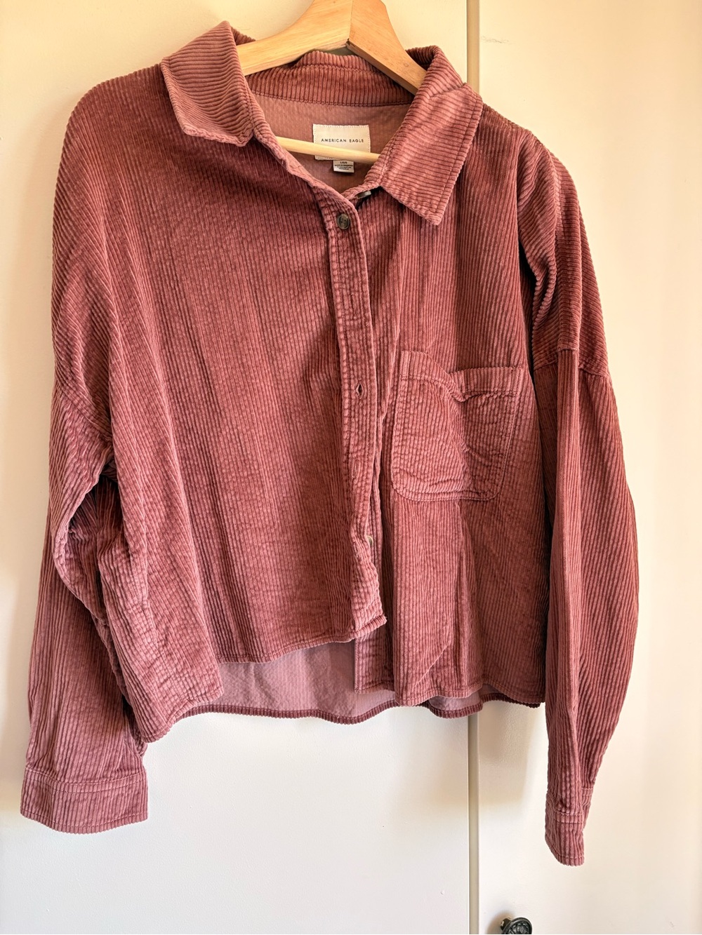American Eagle Outfitters Women's Corduroy Button-Up Shirt Jacket - rust